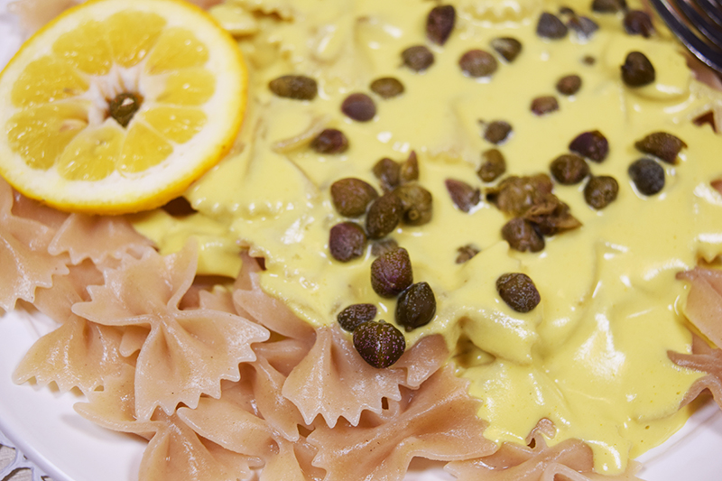 creamy lemon pasta close up view